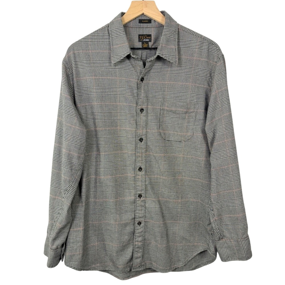 J.Crew Cotton‎ Cashmere Glen Plaid Button Down Shirt Grey CC101 Womens Large